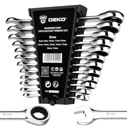 DEKOPRO 12-Piece Ratcheting Wrench Set 8-19mm Metric Standard, Fixed Head Combination Wrenches Set with Rack Organizer, Cr-V Steel, 12 Point 72 Teeth - size: Metric-12 pcs