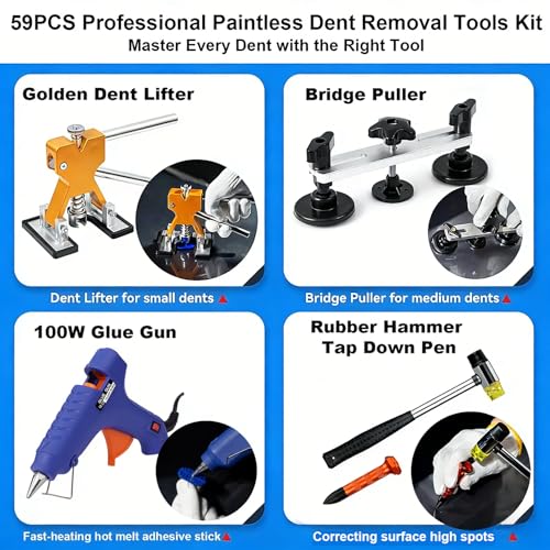Dent Puller Kit for Cars, Professional Paintless Dent Repair Kit for Auto Body Dent Removal - 59PCS