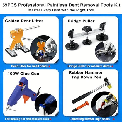 Dent Puller Kit for Cars, Professional Paintless Dent Repair Kit for Auto Body Dent Removal - 59PCS