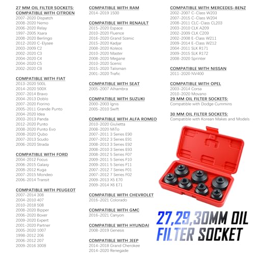 Aokdom 7PCS Car Oil Filter Socket Set with 3/8" Drive Port,24mm 27mm 29mm 30mm 32mm 36mm 38mm Oil Filter Removal Tool Set Compatible with Volkswagen Ford Buick,Cap Socket as Oils Filters Tool