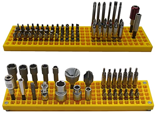 Free Zone Bit Organizer Set, 158-Hole 1/4" Hex Bit Toolbox Storage | Yellow; drive bit adapter & 1/2", 3/8", 1/4" socket holder compatible; anti-drop design; tools not included - color: Yellow