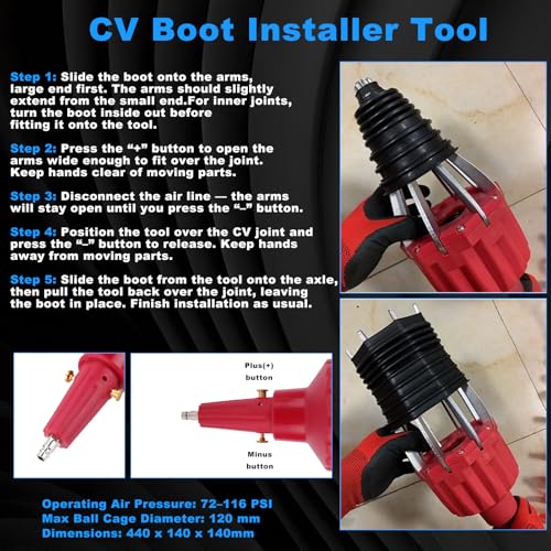 Pneumatic CV Joint Boot Expander Tool Kit,Expander Rod Spreader Installation Removal Tool with 15 Sets Clamps and 4 Air Hose Fittings for Rubber Boots Installation and Removal (Red) - color: Red