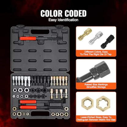 VEVOR Thread Chaser Set - 49-Piece UNC UNF and Metric Thread Restorer Tool Rethreading Tool Kit with 22 Taps 24 Dies 3 Thread Files Storage Case Heat Treated Steel for Mechanics DIY Enthusiasts - size: 49PCS, style: SAE&METRIC