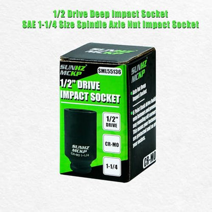 SUNHZMCKP 1/2 Inch Drive Impact Socket, SAE 1-1/4 In Deep 6 Point Socket, CR-MO, Axle Nut Impact Grade Socket for Easy Removal (1-1/4) - color: Sae, size: 1-1/4 inch