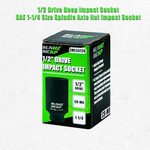 SUNHZMCKP 1/2 Inch Drive Impact Socket, SAE 1-1/4 In Deep 6 Point Socket, CR-MO, Axle Nut Impact Grade Socket for Easy Removal (1-1/4) - color: Sae, size: 1-1/4 inch