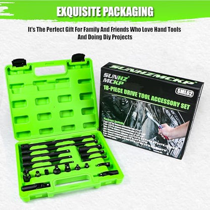 18-Piece Impact Socket Extension Set - 1/4" 3/8" 1/2" Drive Socket Extension Bars, Includes Ratchet Extension Set, Socket Adapter Set, Swivel Universal Joints & Impact Coupler, CR-V Steel - size: 18-Piece Socket Extension Set