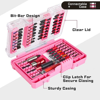 Geinxurn 40Pieces Impact Screwdriver Bits Set, Magnetic S2 Steel Phillips/Slotted/Square/Torx Insert Power Bits Tips, Impact Bit Holder with Pink Storage Box Case - style: STKB040-PK