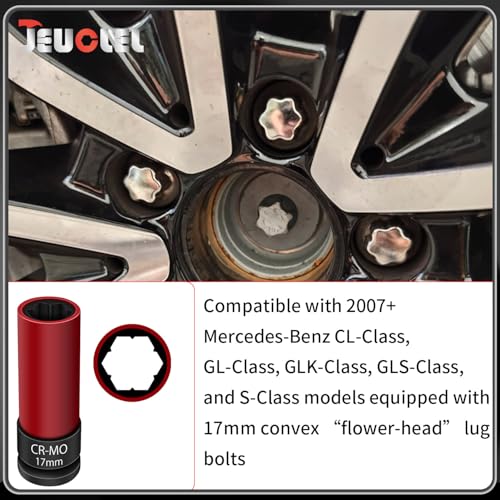 17mm Wheel Lock Nut Socket Compatible with Mercedes Benz S Series | 1/2" Drive, Flower Head Design, Anti-theft Protective Lug Nut Extractor, Metal Wheel Nut Wrench, Tyre Fitting, garage