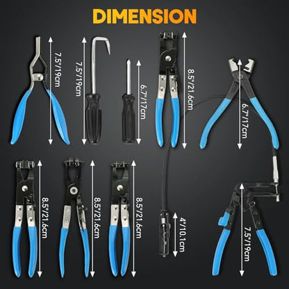 9PCS Wire Long Reach Hose Clamp Pliers Set | Hose Clamp Pliers Set Fuel Oil Water Hose Auto Tools for Automotive Coolant Radiator Heater and Water Hose