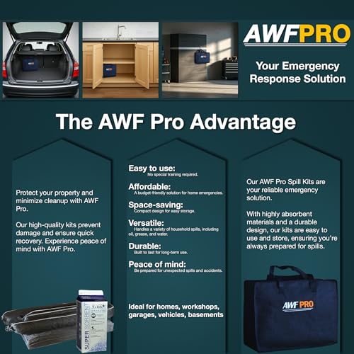 AWF PRO Portable Economy Universal Spill Kit, 25 Pieces | Perfect for Trucks, Restaurants, Vehicles, & Homes, Includes Durable Storage Bag, Sorbent Socks & Pads, & Accessories - size: Economy Spill Kit
