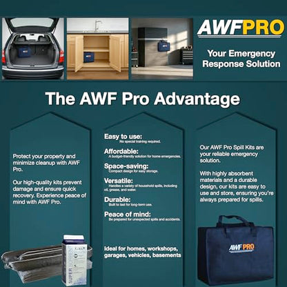 AWF PRO Portable Economy Universal Spill Kit, 25 Pieces | Perfect for Trucks, Restaurants, Vehicles, & Homes, Includes Durable Storage Bag, Sorbent Socks & Pads, & Accessories - size: Economy Spill Kit