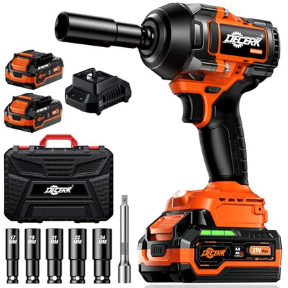 DECERK 900Nm High-Torque Impact Wrench - Covers 94% of OEM Torque Specs for Trucks, SUVs & Farm Equipment [4000mAh Dual Batteries] [1/2 Inch Driver] [21V MAX] Brushless, Cordless, Electric, Power,Gun - size: 900 N.m with Two Batteries