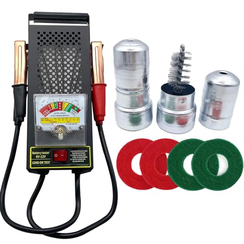 Car Alternator Tester 12V 6V with Voltmeter Alligator Clips, 2PCS Battery Terminal Cleaner, 4PCS Anti-Corrosion Fiber Washers for Car, RVs, Boats - color: Battery Tester+2 Terminal Cleaners+ 4 Washers