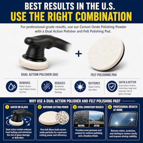 3.3oz (100ml) Cerium Oxide Glass Polishing Liquid – Deep Cleaning & Removes Wiper Marks, Swirls, Water Spots & Windshield Cleaner & Remover for Minor Glass Scratches （Shake Well Before use）
