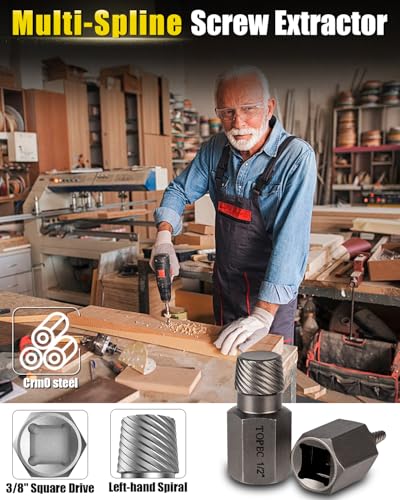 Topec 36Pcs Screw & Bolt Extractor Kit, 3-in-1 Easy Out Screw Extractor Set, 3/8" Drive Broken Bolt Extractor Socket Set, for Damaged, Rounded, Stripped Screw Removal - size: 36 PCS