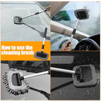 Car Windshield Cleaner Tool, Extendable Handle Rectangular Vehicle Window Cleaner with 3 Washable and Reusable Microfiber Pads, Auto Windscreen Cleaning Tool, Universal Fit - size: Rectangular