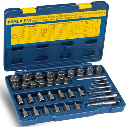 MABLEVI 36 Pcs Upgrade Screw Extractor Set, 3/8” Drive Multi-Spline Easy Out Bolt Extractor Set, Stripped Screw Removal Tool Kit for Removing Nuts Bolts with Solid Storage Case - size: 36-piece