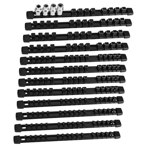 Socket Organizer Set 12PCS ABS Socket Holder Kit, 1/4-Inch x 64 Clips, 3/8-Inch x 60 Clips, 1/2-Inch x 48 Clips Socket Set Organizer, Drive Socket Tray, Socket Holders Clip Socket Rail, Black - color: Black, size: 12PC 1/4x4,3/8x4,1/2x4