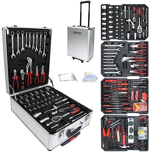 899pcs Rolling Tool Box Set with Lock,Rolling Trolley Case Tool Sets, 4 Layer of Tool Sets 90 Piece Tool Kits on Wheel, Wrench Socket Rolling Hand Tool Box Tool Kit for Garage,Repair Kit(White) - size: 899pcs - Silver
