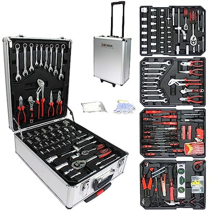 899pcs Rolling Tool Box Set with Lock,Rolling Trolley Case Tool Sets, 4 Layer of Tool Sets 90 Piece Tool Kits on Wheel, Wrench Socket Rolling Hand Tool Box Tool Kit for Garage,Repair Kit(White) - size: 899pcs - Silver