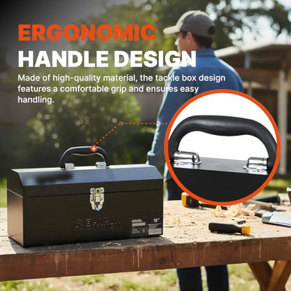 Black Canyon 16 Inch Tool Box, Metal Tool Box, 0.8mm Carbon Steel, Portable&Padlockable, 4 Non-Slip Foot Pads, Ideal for Trailer, Mechanic, DIY-ers, Car Toolbox, Workshops, Garages, Repair Shops - size: 16 IN/STL