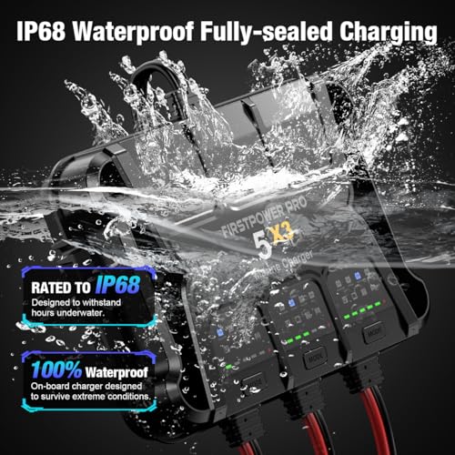 3 Bank Marine Battery Charger 5X3, 15A (5A/Bank) - 15A Onboard Charger, 12V Waterproof Boat Battery Charger, Battery Maintainer for SLA/AGM, Lithium, Calcium - Charged 24/7