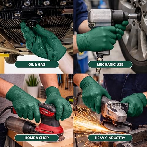 TitanFlex Heavy Duty Industrial Nitrile Gloves with Raised Diamond Texture, 6-mil, Latex Free (Dark Green/Yellow) - color: 02 Dark Green (100ct), size: Large