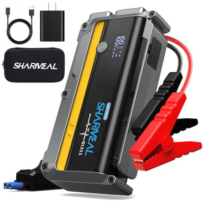 Sharmeal 7000A Car Battery Jump Starter Up to All Gas & 12.0L Diesel Engine, Car Battery Jumper Starter Portable 12V Jump Box with USB Output, Storage Case, LED Flashlight - color: Yellow-7000A+Charger Block