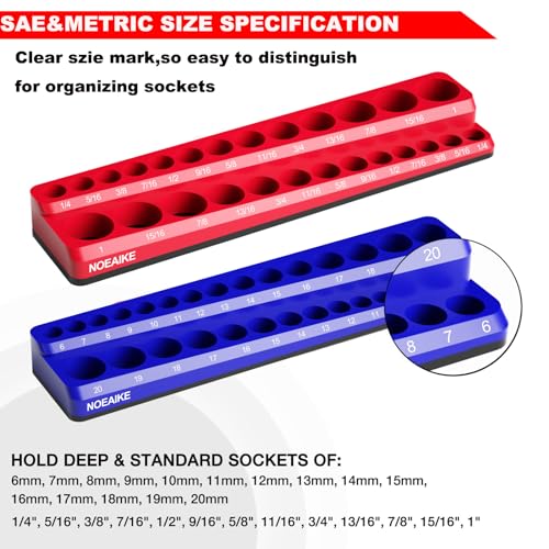 3/8 Inch Magnetic Socket Organizer,2-Pack Metric &SAE Sockets Holder Set 3/8" Drive Socket Trays, Holds 56 Pcs Standard and Deep Size Sockets(Socket not Included) - size: 3/8"SAE&METRIC/2PCS