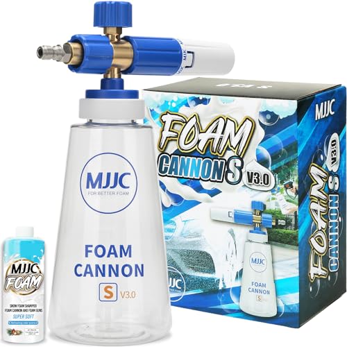 MJJC Foam Cannon S V3.0 (Thicker Snow Foam Technology) with 1/4 Inch Quick Connector for Pressure Washer, 34 oz Bottle (V3.0 (1/4" Quick Connector) + SOAP Sample) - color: V3.0 (1/4" Quick Connector) + SOAP Sample