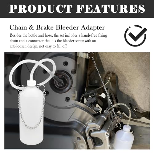1L Car Brake Bleeder Bottle Kit Includes Chain/23.03" Brake Bleeder Hose/Adapter,One Man Brakes Bleeders Kit for Bleeding Vehicle Systems,Essential Cars Brakes Fluid Bleeders Kits
