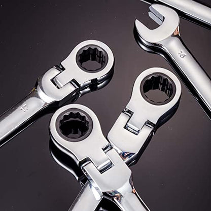 Qnkaa Flexible Ratchet Wrench Set 8pcs 9-17mm Spanner Gear Ring Ratcheting Combination Flexi Wrenches Kit Metric Flex Head - size: Metric 8pcs