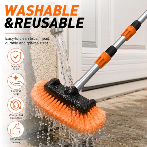 SISUPASSIE 12FT Car Wash Brush with Long Handle, 12-Inch Soft Bristle Car Cleaning Brush for Cleaning RV, Truck, Boat, Solar Panels, Orange - color: Orange