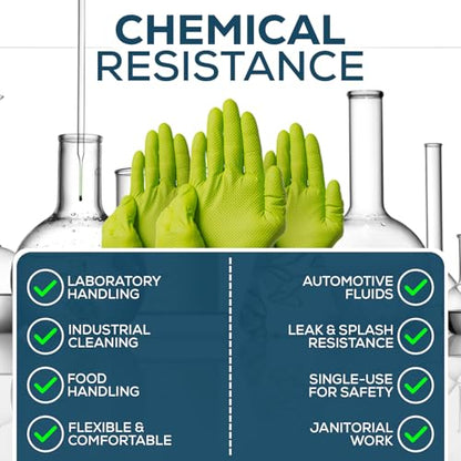 First Glove Heavy Duty Diamond Textured 8 Mil Thick Green Nitrile Gloves - Industrial Nitrile Gloves - Latex-Free - size: Small