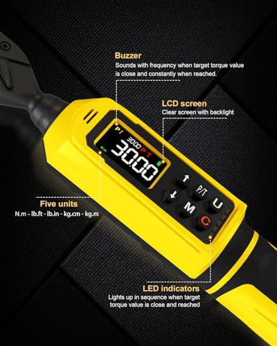 ATsafepro Digital Torque Wrench 1/4 Inch Drive, 4-265.6 in.lbs with Display & 5 Units, ±2% Accuracy, Vibration/Buzzer/LED Alert, Peak/Track Mode, inch Pound Torque Wrench for Bike, Auto, Home Repair - style: 1/4" 4-265.6 IN.LB Digital Torque Wrench