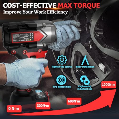 Cordless Impact Wrench 750Ft-lbs - 21V 1/2" Brushless Electric Impact Gun Set with 2 x 4.0Ah Batteries & 5 Sockets& Fast Charger & Sturdy Case for Truck & RV Red