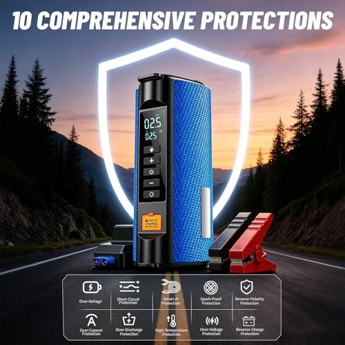 Car Battery Jump Starter with Air Compressor, 2500A Car Jumper Starter Portable150PSI, Battery Jumper Starter Portable Jump Box for Car Battery with 600LM,Jumper Cables, LCD Display | Car Jumper Starter, Portable Battery Jumper Starter Portable Jump Box f