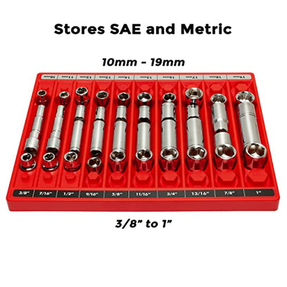 TOOL SORTER SOCKET ORGANIZER (RED) | Reduce Frustration, Save time| Easy-to-Read Labels | Metric & SAE | Professional Quality Tool Organizer | Made in USA