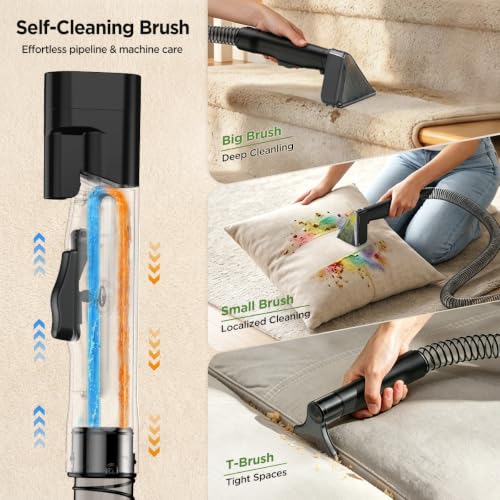 18Kpa Portable Carpet Cleaner Machine for Cars, Pets, Spot, Rug, Couch | 54+42 Oz Water Tank Upholstery Cleaner, 600W Motor with Self-Cleaning Tool and 3pcs Versatile Stain Tools