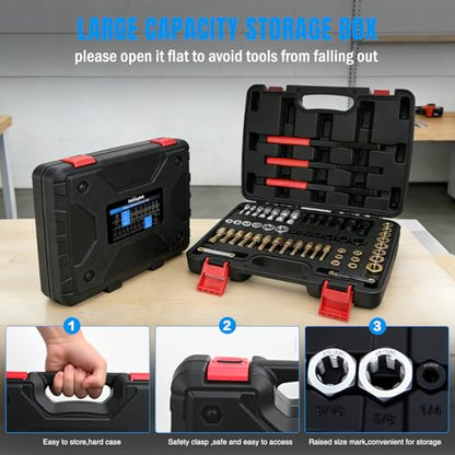 Nilight 61PCS Thread Chaser Set SAE Metric Master Thread Repair Kit with Case 28 Taps 28 Dies 3 Files 2 Gauges Universal UNC UNF Sizes Automotive Tool for Mechanic Auto Shop Home Garage Repair - size: 61PCS Metric & SAE