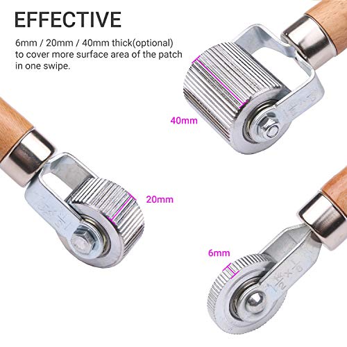 HXBER Tire Patch Stitching Tool,Tyre Patch Roller with Wooden Handle 6mm/20mm/40mm Tire Stitcher Tube Repair Tool for Fixing Flats