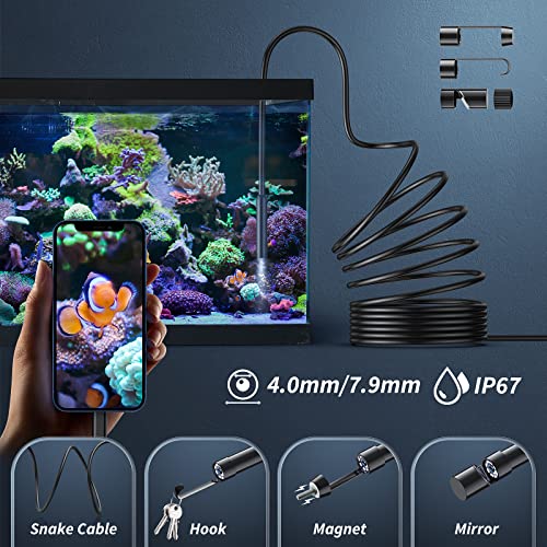 Kinpthy Endoscope Camera with Light,1920P HD Borescope Tools with 8 Adjustable LED Lights, Endoscope with Semi-Rigid Snake Camera, Inspection Borescope for iOS and Android-16.4ft Single Lens - size: 16.4ft, style: Single lens
