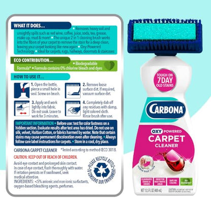 Carbona 2-in-1 Oxy-Powered Carpet Cleaner (13.5 Fl Oz), Spot Cleaner with Dual Sponge & Bristle Applicator for Targeted Cleaning, Fast Formula - size: 13.5 Fl Oz (Pack of 1)