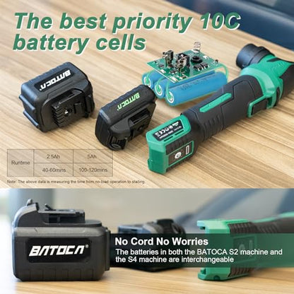 BATOCA S4 Cordless Polisher for Car Detailing with 2Pcs 12V 2.5Ah Batteries, Both Rotary Buffer & Dual Action Polisher, 1&3inch Brushless Polisher, Basic Kit