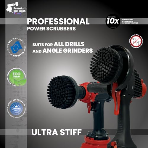 Premium Drill Brush Professional– 2in1 for Drill & Angle Grinder Ultra-Stiff 4 in Black | Scratch-Free Heavy-Duty Cleaning Brush for Concrete, Brick, Stone, Metal, Masonry, Grills, Rust - color: Black