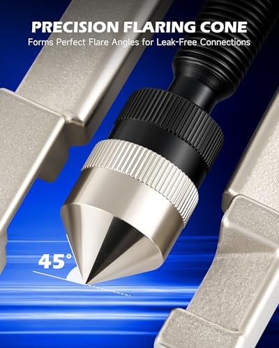 OMT Single Flaring Tool & Swaging Tool Kit for HVAC Tubing, 1/8"-3/4" | 45-degree single flares, tube cutter, ratchet wrench, 5 swaging adapters, zinc-plated steel, for copper aluminum soft metals