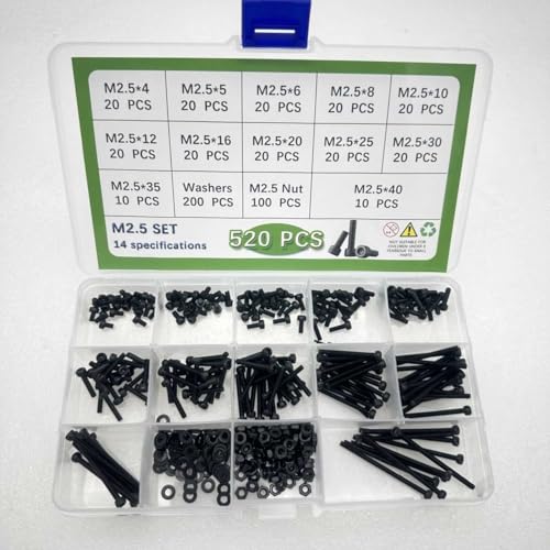 Button Head/Hex Socket/Phillips Flat Head Screws Assortment - Furniture, Auto, Home Repair Fastener Kit (480 PCS M3-M5 Hexagon Screws Set - Black) - color: 480 PCS M3-M5 Hexagon Screws Set - Black