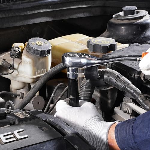 VEVOR Impact Socket Set 3/8" Drive, 48-Piece Standard SAE (5/16 to 3/4 inch) & Metric (8 to 22 mm) Size, Deep & Shallow, 6 Point, CR-V, Extension Bar, Universal Joint, 1/2" F to 3/8" M Reducer - style: 3/8" 48PCS