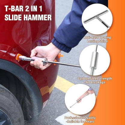 Professional Paintless Dent Repair Kit,Dent Puller Kit with Golden Lifter, Bridge Puller, Slide Hammer T-Bar, Suction Cup for Car Auto Body Hail Damage or Door Ding Removal - size: PDR tools-A1