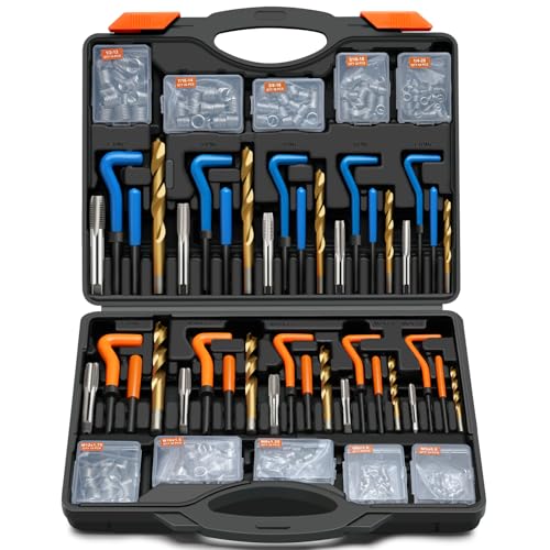 coobeast 320PCS Helicoil Thread Repair Kit, Metric & SAE Heli Coil Insert Set with HSS Drill Bits, 304 Stainless Steel Spark Plug Rethreading Tool for Automotive Engine & Machinery - size: Metric&Sea320pc